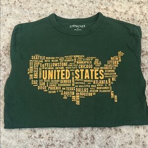 Crewcuts Kids Dark Green USA Map Tee- never worn -NWOT